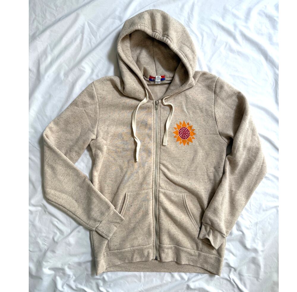 Culk Sunflower Full Zip-up Hoodie Heathered Tri-Cream, Medium, Mens, Unisex